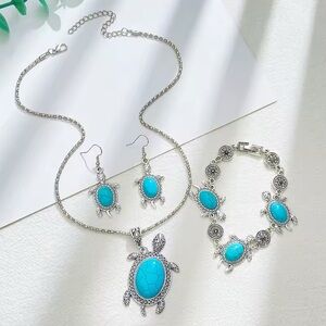 Turquoise Turtle 🩵 Jewelry Set Vintage Style Necklace Bracelet ‎ & Earrings Set